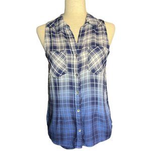ROCK & REPUBLIC blue and white plaid button down top EUC